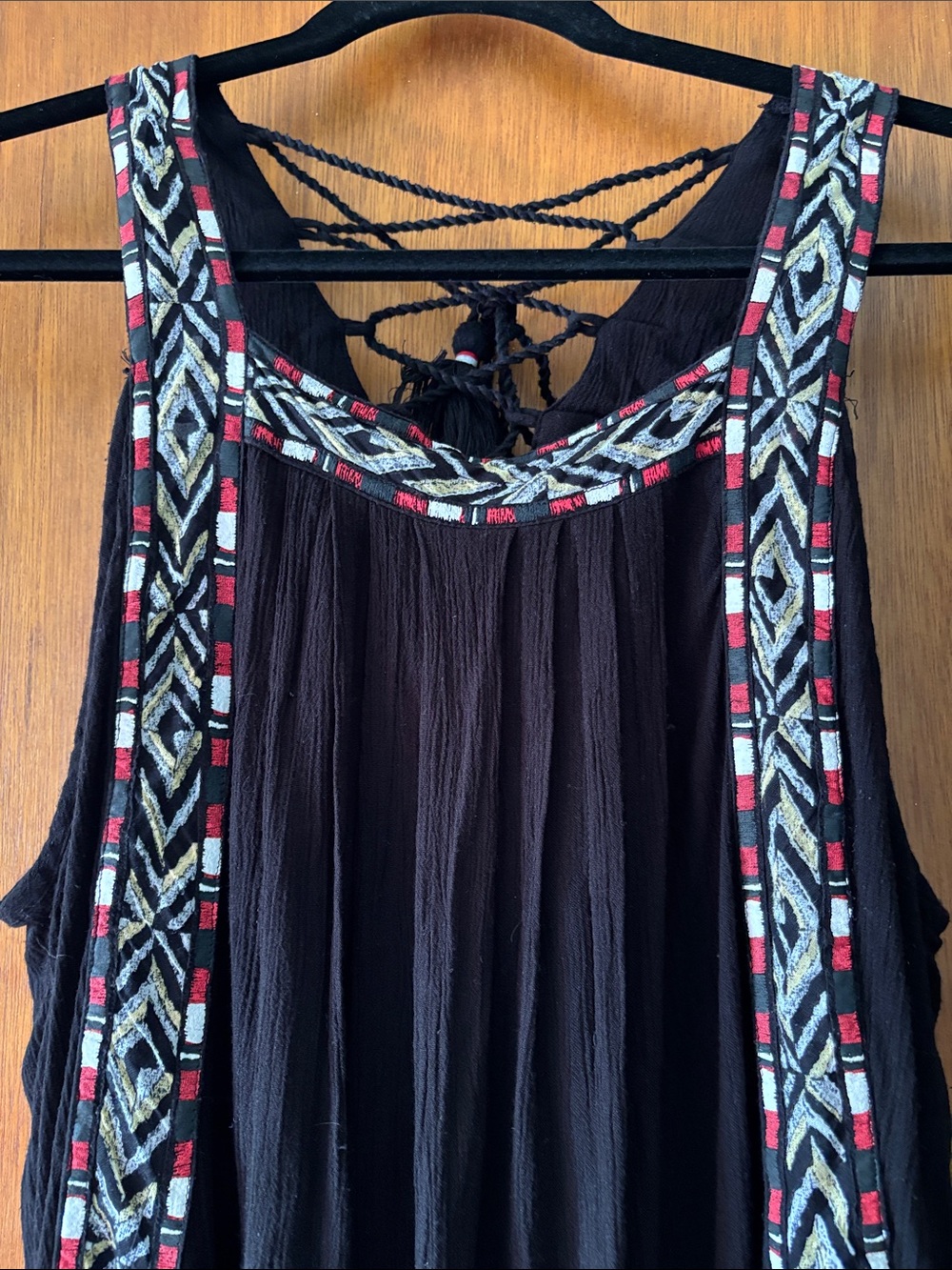 torrid Black Embroidered Boho Camisole with Red and Cream Accents
